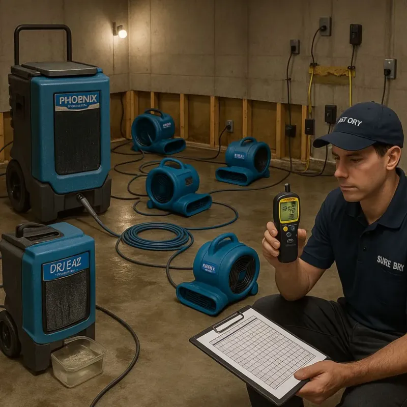 Structural Drying and Dehumidification process in Parkway, CA